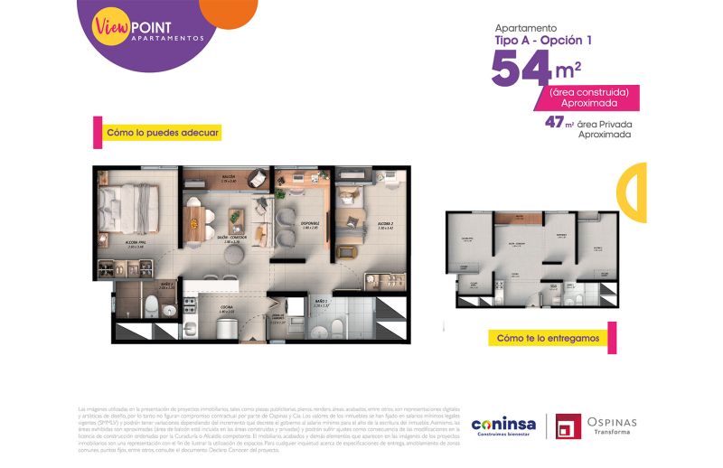 Tipo A, Opción 1, 54 m2