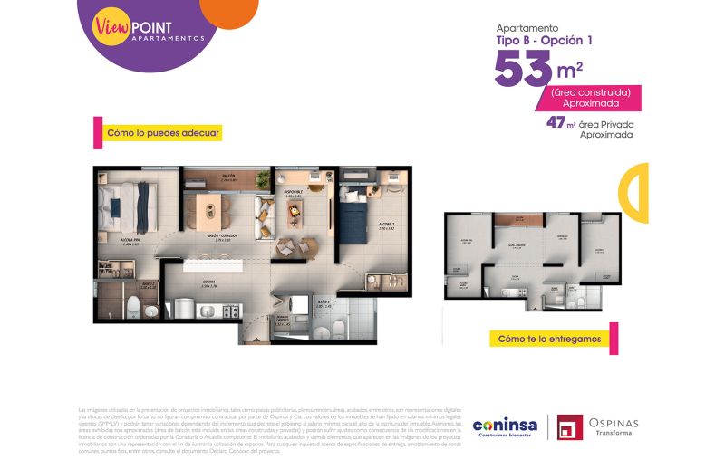 Tipo B, Opción 1, 53 m2