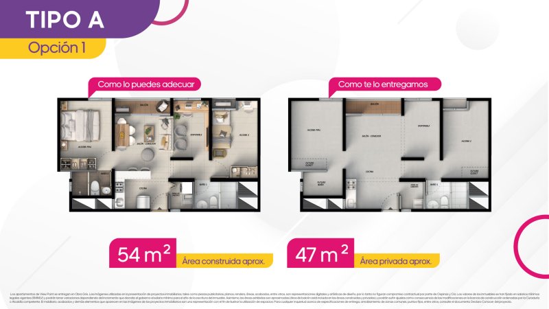 Tipo A, Opción 1, 54 m2
