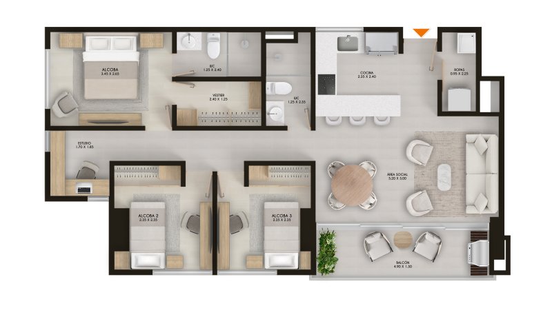 Tipo B, 86.70 m2