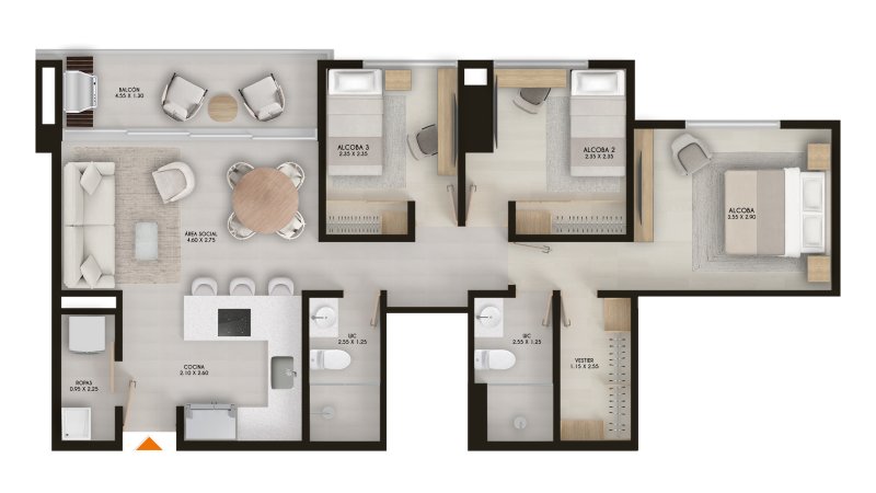 Tipo C, 80.95 m2