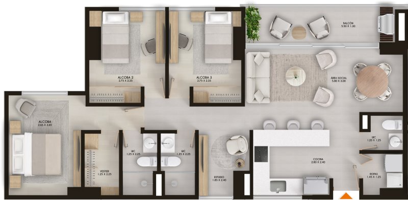Tipo A, 94.70 m2