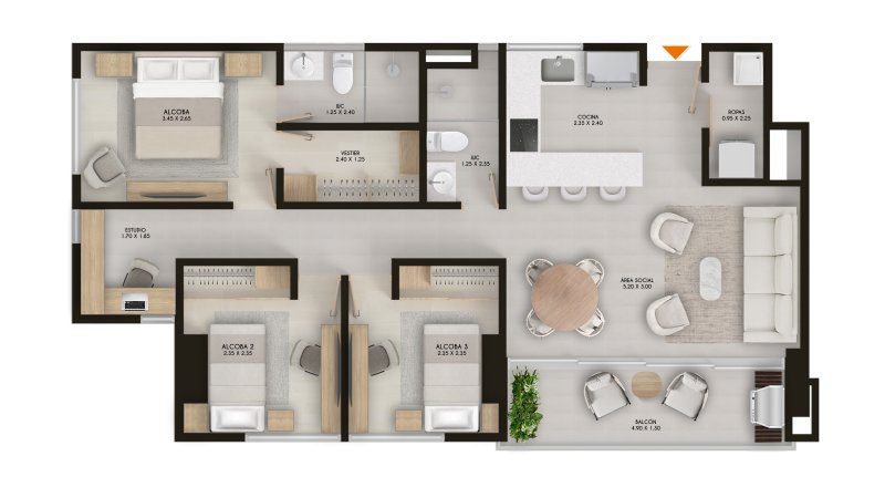 Tipo B, 86.70 m2