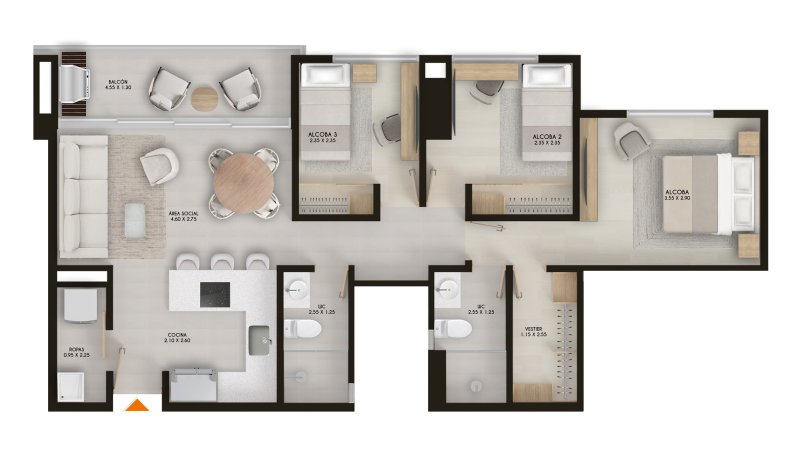 Tipo C, 80.95 m2