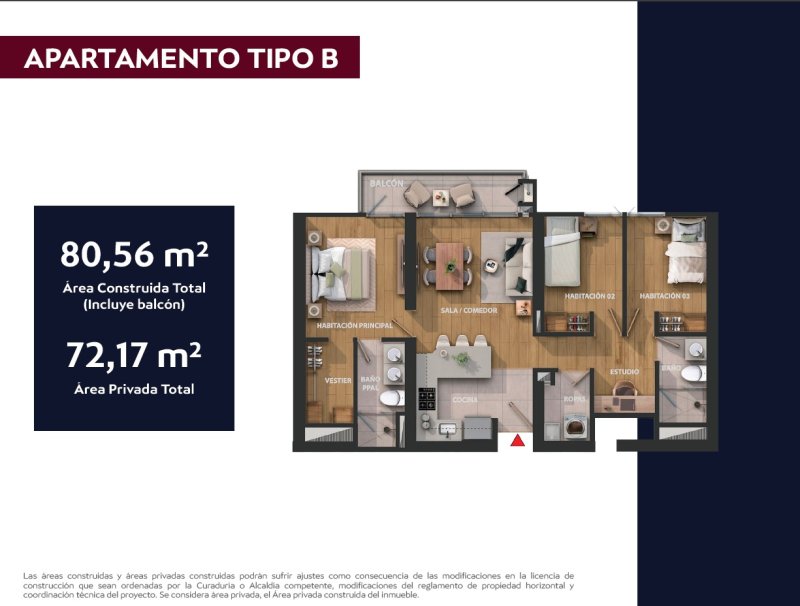 Tipo B Et3, 80,56 m2