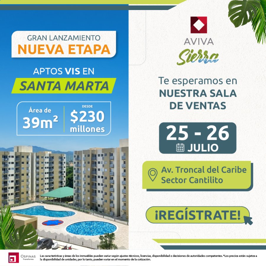 Aptos VIS en Santa Marta, con acabados